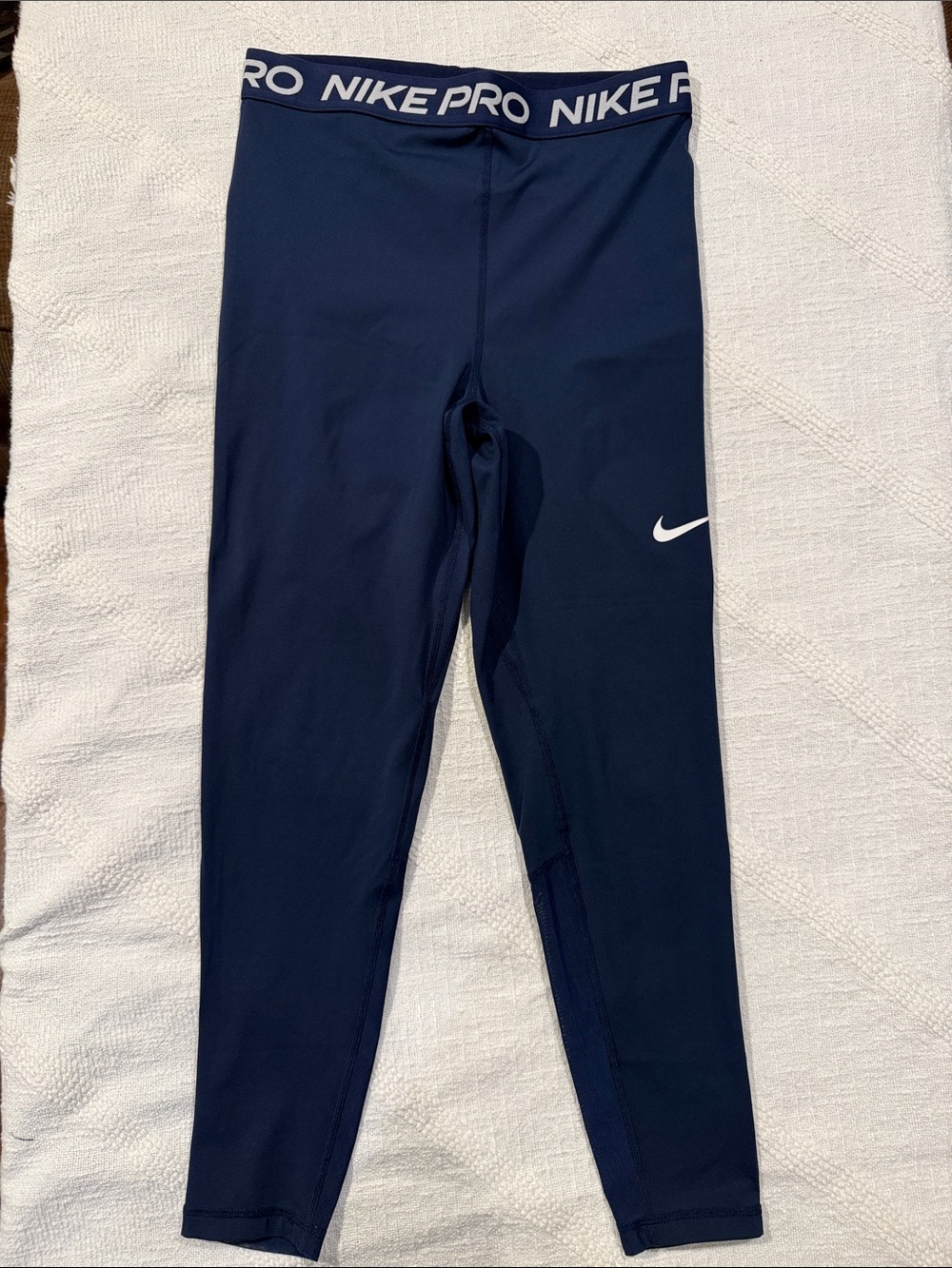 Nike Kids Navy Blue Compression Leggings with White Swoosh